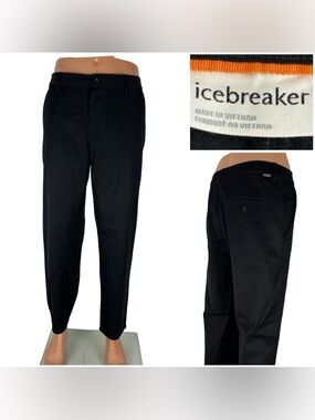 ICEBREAKER Mens 36 Pants Wool Blend Trousers Black Wool Cotton Blend Casual EUC